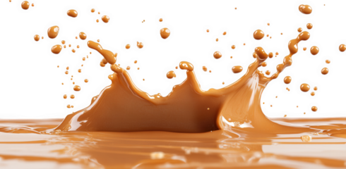 Caramel splash isolated on transparent background, showcasing the dynamic movement and delicious texture of the liquid, perfect for food and beverage related designs