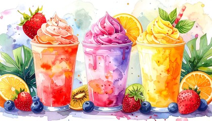 Colorful Refreshing Smoothies with Fresh Fruits.