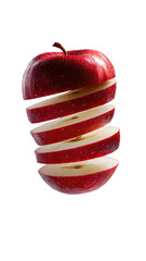 Sliced red apple suspended mid-air, stacked pieces