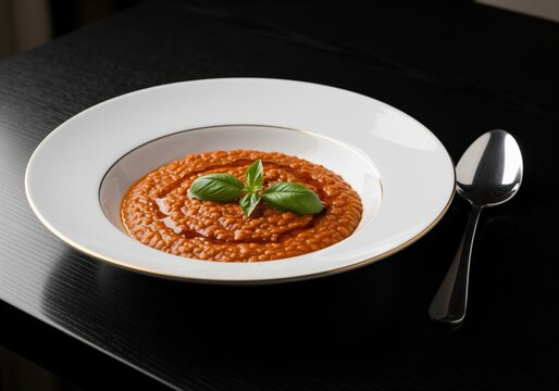 Exquisite ethiopian misir wot red lentil stew plated with basil
