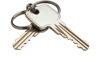 Two silver keys with rings isolated on transparent background, representing security, access, and the concept of unlocking opportunities or solutions in various contexts