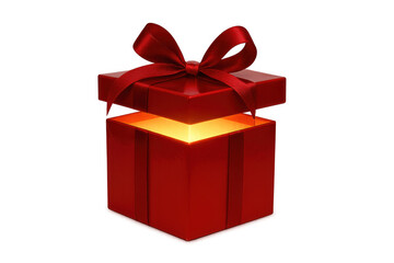 Red gift box opening with glowing light, revealing magic surprise, present for celebration, transparent background