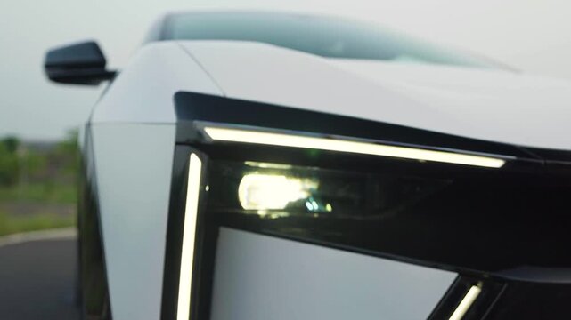 Closeup shot of head light of car. 