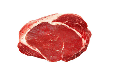raw ribeye steak on white background.