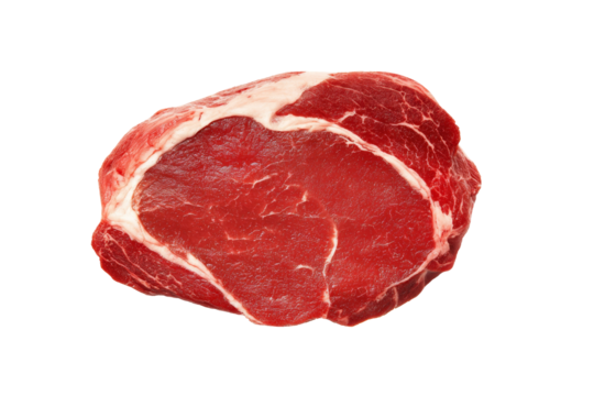 raw ribeye steak on white background.