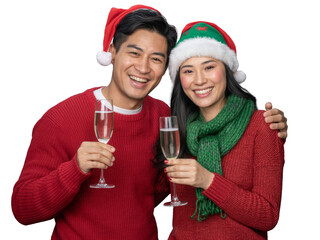 christmas couple toasting with champagne.