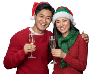 christmas couple toasting with champagne.