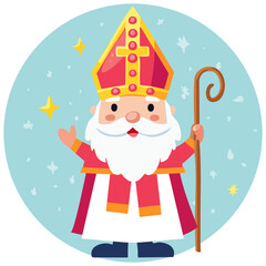 Saint Nicholas Cartoon Illustration on Blue Background