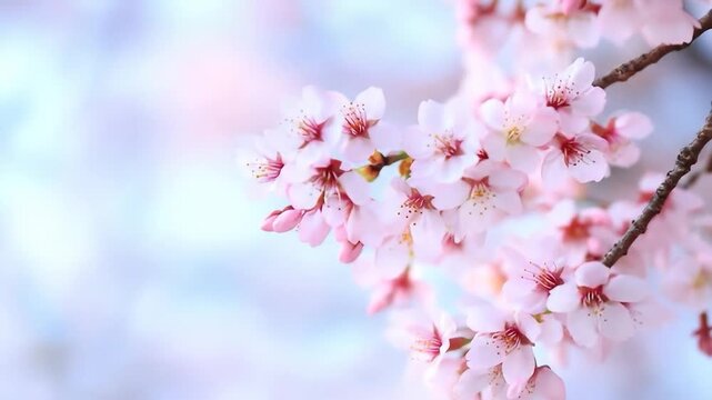 Pink cherry blossoms blooming in spring with soft background