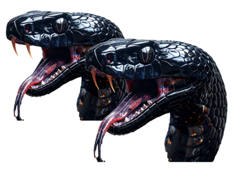 Aggressive Black Snake with Open Mouth and Full Body Display PNG