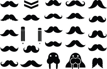 Collection of vintage mustache silhouette vector illustration for barbershop, men grooming, retro style, hipster fashion, beard and classic design