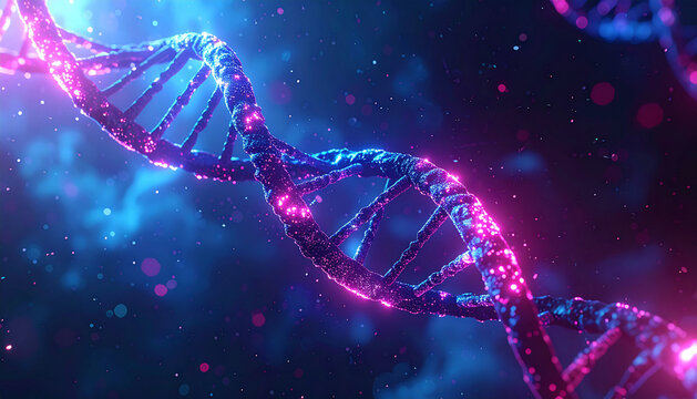 DNA Helix Structure Illuminated with Glowing Light.