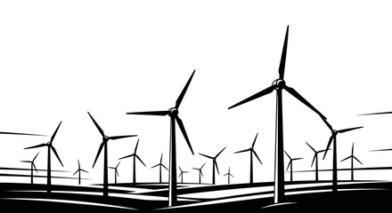 Wind turbine farm landscape with clear sky