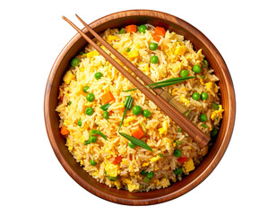  Classic Egg Fried Rice with Vegetables – Top View PNG