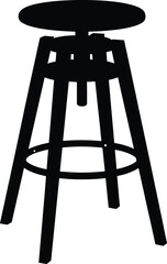 Minimalist black bar stool silhouette with circular footrest and angled legs for kitchen, cafe, restaurant, furniture design and decor themes