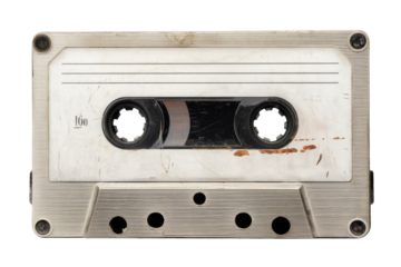 vintage audio cassette tape on white background.