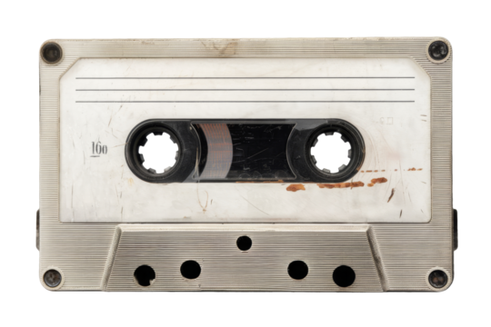 vintage audio cassette tape on white background.