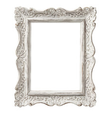 ornate white picture frame, isolated on white background.
