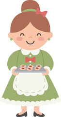 Cartoon Woman Holding Tray of Cookies