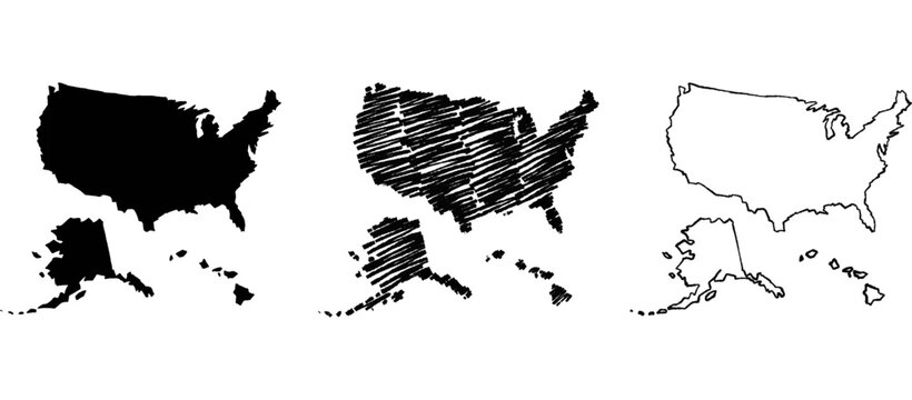 USA Map hand drawn Sketch background vector, united states freehand Sketch map, America vintage hand drawn map.
