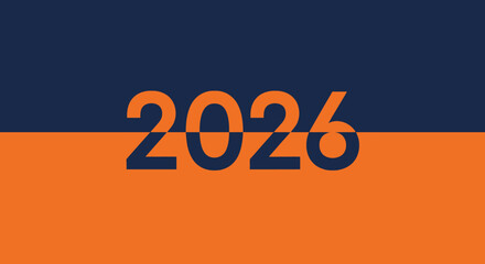 Year 2026 on orange and navy background