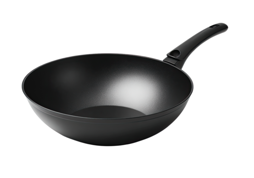 Black wok pan, round, wide, handle