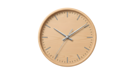 Minimalist wood wall clock time decor interior design home office round analog timepiece modern 10 inch silent on transparent background