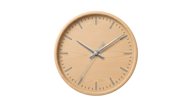 Minimalist wood wall clock time decor interior design home office round analog timepiece modern 10 inch silent on transparent background