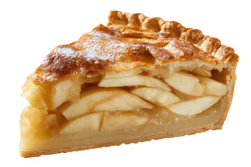 Slice of apple pie, golden crust,  sweet filling