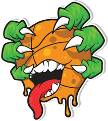 Cool Monster Basketball Cartoon Vector Illustration Sticker