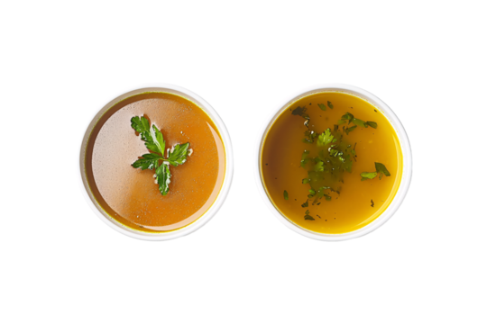 Two Different Soups Side by Side with Space Between PNG