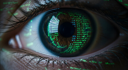 Close-Up Eye Reflecting Computer Code