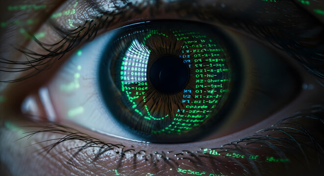 Close-Up Eye Reflecting Computer Code