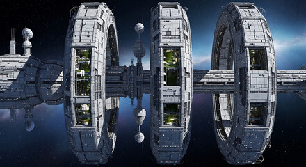 Giant orbital space station future technology habitat