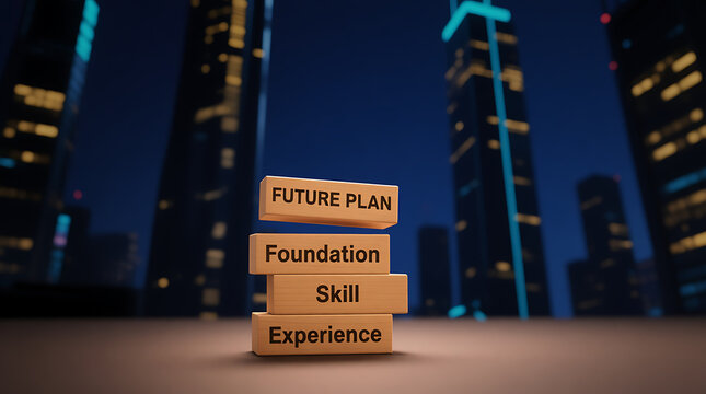 Crafting a future plan with skill, foundation, and experience for success in the city, building blocks to guide business and career development