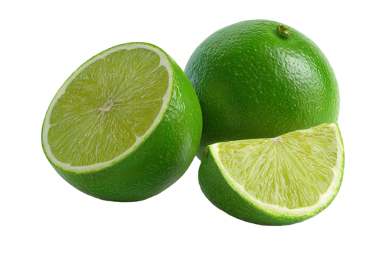 Fresh limes, whole and sliced, vibrant green (5)