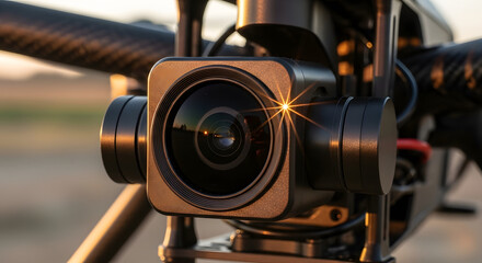 Close-Up of Drone Camera Lens in Sunlight
