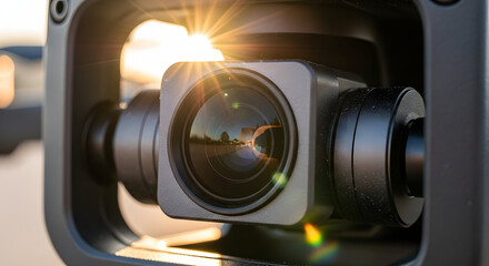 Close-Up of Drone Camera Lens in Sunlight