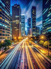 Obraz premium Night Cityscape with Passing Cars