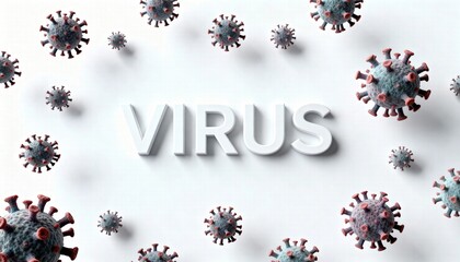 A white surface with the word "VIRUS" surrounded by virus illustrations.