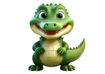 Cute crocodile 3d character isolated on a transparent or white background