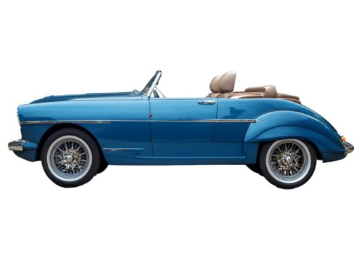 Classic convertible leather car side view. isolated on a transparent or white background