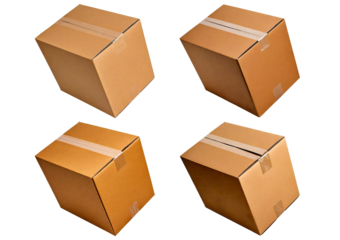 Set Box package delivery cardboard carton packaging isolated on transparent or white background