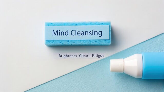 Bright Blue Sponge and Tube for Mind Cleansing with Inspirational Text on a Soft Blue Background