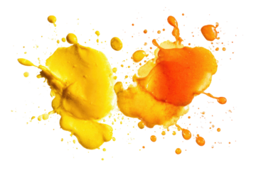 Abstract paint splashes of yellow and orange on black