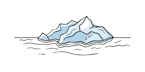 Hand drawn iceberg floating on the water vector illustration of a large piece of freshwater ice that has broken off a glacier or ice shelf