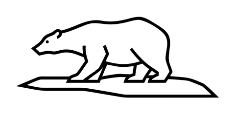 Illustration of a bear standing on a patch of land, the bear is drawn in a simple, minimalist style with clean lines and no shading