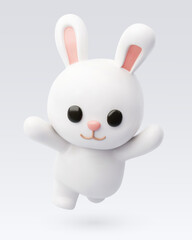 3D Vector Cute White Bunny Cartoon Character for Easter and Happiness Concept.