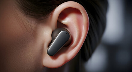 Close-Up of Wireless Earbud on Human Ear