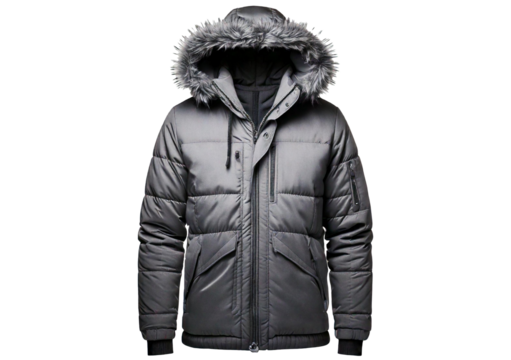 Stylish Gray Hooded Jacket for Cold Weather isolated on transparent or white background